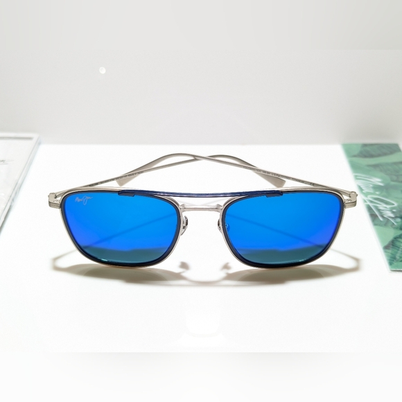 MAUI JIM FOLLOWING SEAS/B555/17M - Sunglasses New Maui Jim Following Seas Silver Blue Polarized Blue Hawaii Sunglasses 555-17M